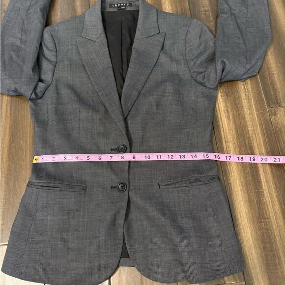 Women’s Theory Charcoal Gray Sz S Blazer Shoulder Pads Office Professional Wool - Picture 4 of 12